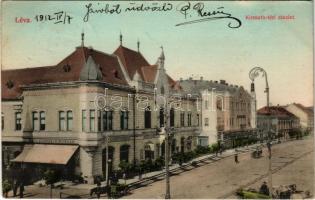 1912 Léva, Levice; Kossuth tér, Lang Központi Kávéháza, Kovács Sándor üzlete / square, cafe, shop