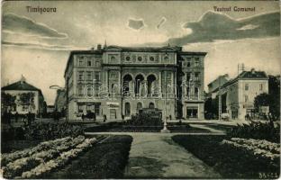 Temesvár, Timisoara; Teatrul Comunal, villamos, takarékpénztár / theatre, tram, savings bank (EK)