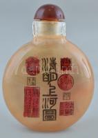 Kínai üvegcse, színezett, dugóval, 6,5x5 cm