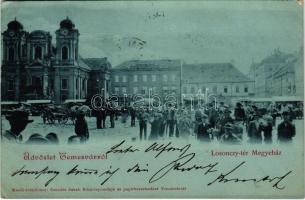 1900 Temesvár, Timisoara; Losonczy tér, Megyeház, piac, üzletek. Csendes Jakab kiadása / square, market, county hall, shops (EK)