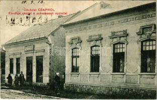 Csap, Cop, Chop; Fő utca, szövetkezeti üzlet épülete és saját kiadása / main street, cooperative shop + CSAP P.U. (ázott sarkak / wet corners)