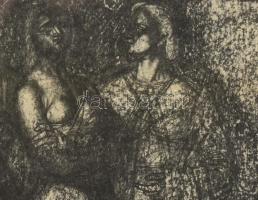 Barcsay Jenő (1900-1988): Asszonyok, hátoldalán tanulmányfejek 1957. Szén, papír. Jelzett, üvegezett...