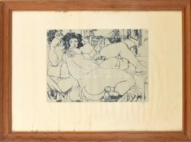 Amerigo Tot (1909-1985): Szeretők. Szita, papír. Jelzett, sérülésekkel, üvegezett fakeretben. 26x36 ...