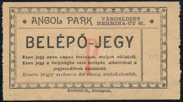 1913 Belépőjegy a városligeti Angol Parkba, szép állapotban