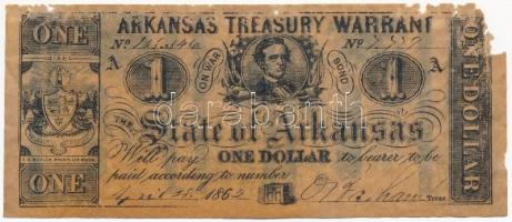 Amerikai Egyesült Államok 1862. 1$ Arkansas Tresaury Warrant replica T:III lyukak, sarokhiány USA 1862. 1 Dollars Arkansas Tresaury Warrant replica C:F holes, missing corner