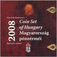 2008. 1Ft-100Ft (7xklf) "Reneszánsz emlékév" forgalmi sor szettben + Mátyás denár Ag fantáziaverete "Reneszánsz emlékév" dísztokos forgalmi szettben T:BU karton dísztokon gyűrődés nyomok Adamo FO42.3