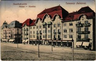 1914 Temesvár, Timisoara; Dauerbach palota, Palace kávéház, Ohlhausen és Klemann üzlete. Feder R. Ferenc No. 35. / palace, cafe, shops (EK)