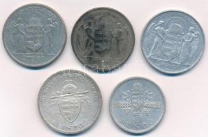 1930. 5P Ag "Hothy-jobbra" (2x) + 1938, 5P Ag "Szent István" + 1943. 5P Al + 194...