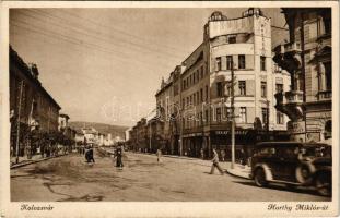 Kolozsvár, Cluj; Horthy Miklós út, Wolf Adolf üzlete, Urania, automobil / street, shops, automobile