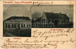 1904 Torontáltószeg, Nagytószeg, Novi Kozarci; községháza, Pirsch vendéglő / town hall, restaurant