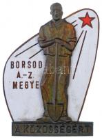 DN Borsod-Abaúj-Zemplén Megye - A Közösségért zománcozott Br plakett eredeti, de sérült tokban (52x77mm) T:1-