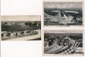 3 db RÉGI máltai város képeslap / 3 pre-1945 Maltese town-view postcards
