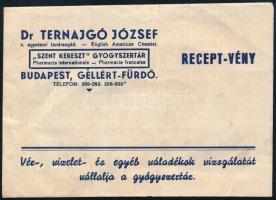 Dr. Ternajgó József Szent Kereszt Gyógyszertára receptboríték, Budapest, Gellért-fürdő