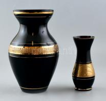 2 db Fekete-arany üveg váza lepattanással 26 cm, 21 cm