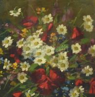 Olvashatatlan jelzéssel: Csendélet. Olaj, karton. Sérült üvegezett fakeretben. 20x17cm