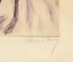 Révész Imre (1859-1945): Kukoricafosztás, színezett rézkarc, papír, üvegezett sérült keretben, 39×50...