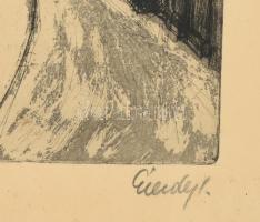 Élesdy István (1912-1987): Tél. Rézkarc, papír, jelzett, üvegezett sérült keretben, 29x49 cm