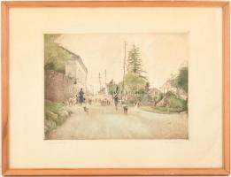 Dudás Jenő (1900-1991): Tihanyi konda. Rézkarc, papír, jelzett, üvegezett sérült keretben, 28x38 cm