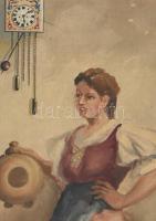 Solti Ircsik István (?-?): Lánykérés. Olaj, vászon. Jelzett. Sérült fakeretben. 90x70