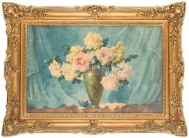 Komáromi-Kacz Endre (1880-1969): Csendélet. Akvarell, papír. Jelzett. Dekoratív, üvegezett blondel k...