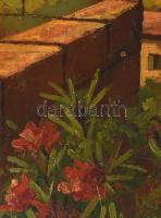 Rösch Emil (?-?): Mediterrán táj. Olaj, falemez. Jelzett, sérült fakeretben. 70x110cm