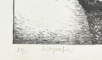 Lacza Márta, Dékányné (1946 - ): Család. Litográfia, papír. Jelzett. Számozott: 21/21. Üvegezett, sé...