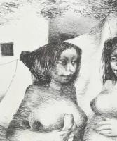 Lacza Márta, Dékányné (1946 - ): Család. Litográfia, papír. Jelzett. Számozott: 21/21. Üvegezett, sé...