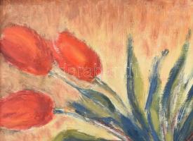 G. Szántó András (?-2002): Tulipánok, 1998. Olaj, farost, jelzett. Hátoldalán autográf felirattal. K...