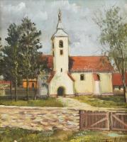 Finta László (1934-2018): Templom. Olaj, vászon. Fakeretben. 21x19cm