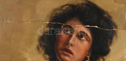 Rösch Emil (?-?): Cigánylány. Olaj, vászon. Sérült. Jelzett, sérült fakeretben. 50x37cm