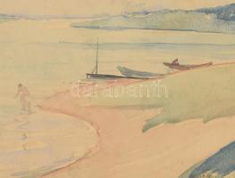 Radics E. S. Jelzéssel: Duna. Akvarell, papír. Kopott üvegezett fakeretben. 33x34cm