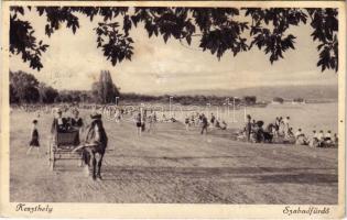 1934 Keszthely, Szabadfürdő, strand, lovaskocsi (Rb)