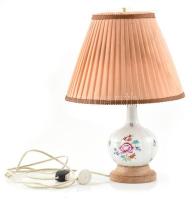 Herendi virágmintás lámpa, ernyővel, kopott, koszos ernyő, jelzés nélkül, m: 43cm