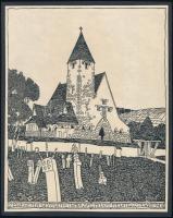 cca 1908 Kós Károly (1883-1977): Zebegény. Fametszet, papír, jelzett a dúcon. kartonon 21x16 cm