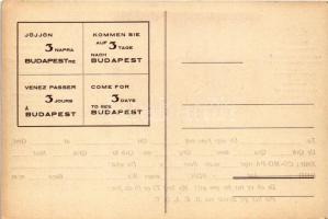 Budapest, Lánchíd pesti hídfő. Budapest Székesfőváros Idegenforgalmi Hivatala idegen nyelvű reklám. ...