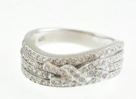 Ezüst(Ag) kövekkel gazdagon kirakott masnis gyűrű, jelzett, méret: 54, bruttó: 3,96 g