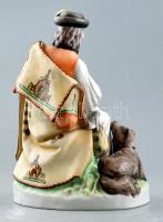 Zsolnay juhász és kutyája, kézzel festett, jelzett, hibátlan, m:22 cm