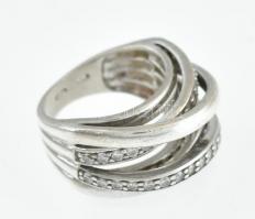 Ezüst(Ag) többsoros köves gyűrű, jelzett, méret: 52, bruttó: 9,1 g