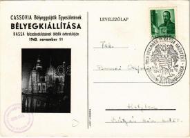 1943 Kassa, Kosice; Cassovia Bélyeggyűjtők Egyesületének Bélyegkiállítása Kassa felszabadulásának ötödik évfordulójára / Philatelic Expo + So. Stpl (EK)