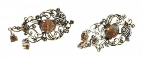 Ezüst(Ag) ásvánnyal és markazittal díszített fülbevalópár, jelzett, h: 4,5 cm, bruttó: 11,77 g