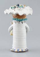 Csavlek Etelka (1947-): Kutyás lány. Festett, mázas kerámia, jelzett, hibátlan. m: 17 cm