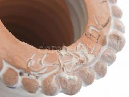 Csavlek Etelka (1947-): Kutyás lány. Festett, mázas kerámia, jelzett, hibátlan. m: 17 cm