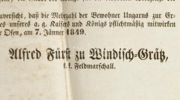 1849.I.7. Ofen, Proclamation, Alfred Fürst zu Windisch-Grätz / Buda, Windisch-Grätz cs. és kir. tábo...
