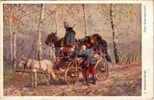 Hűséges társaság, sérült lovak szállítása / Treue Kameradschaft / WWI Austro-Hungarian K.u.K. military art postcard. W.R.B. & Co. Wien III. Nr. 230. s: L. Wintorowski