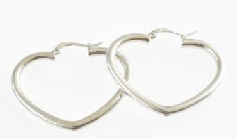 Ezüst(Ag) szív alakú fülbevalópár, jelzett, 3,5×2,5 cm, nettó: 10,39 g