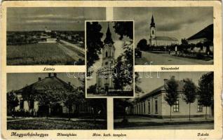 1943 Magyarbánhegyes, utca, községháza, iskola, római katolikus templom