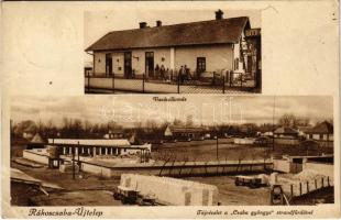 1935 Budapest XVII. Rákoscsaba-Újtelep, Tájrészlet a Csaba gyöngye strandfürdővel, vasútállomás, építkezés (EK)