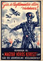 1938 Gáz és légitámadás ellen védekezzen! Olvassa el a "Magyar Vörös Kereszt" lap gáz és légvédelmi közleményeit / Hungarian gas and air defense propaganda s: Gebhardt (EK)