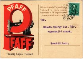 1933 Pfaff varrógép reklám. tauszig Lajos Pécsett / Pfaff sewing machine advertisement (fa)