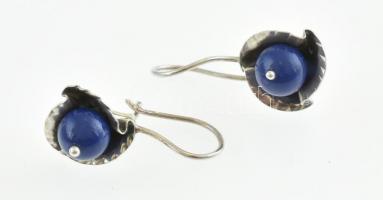 Ezüst(Ag) kék gyönggyel díszített ékszerszett, nyaklánc, fülbevalópár, gyűrű, jelzett, bruttó: 11,21...